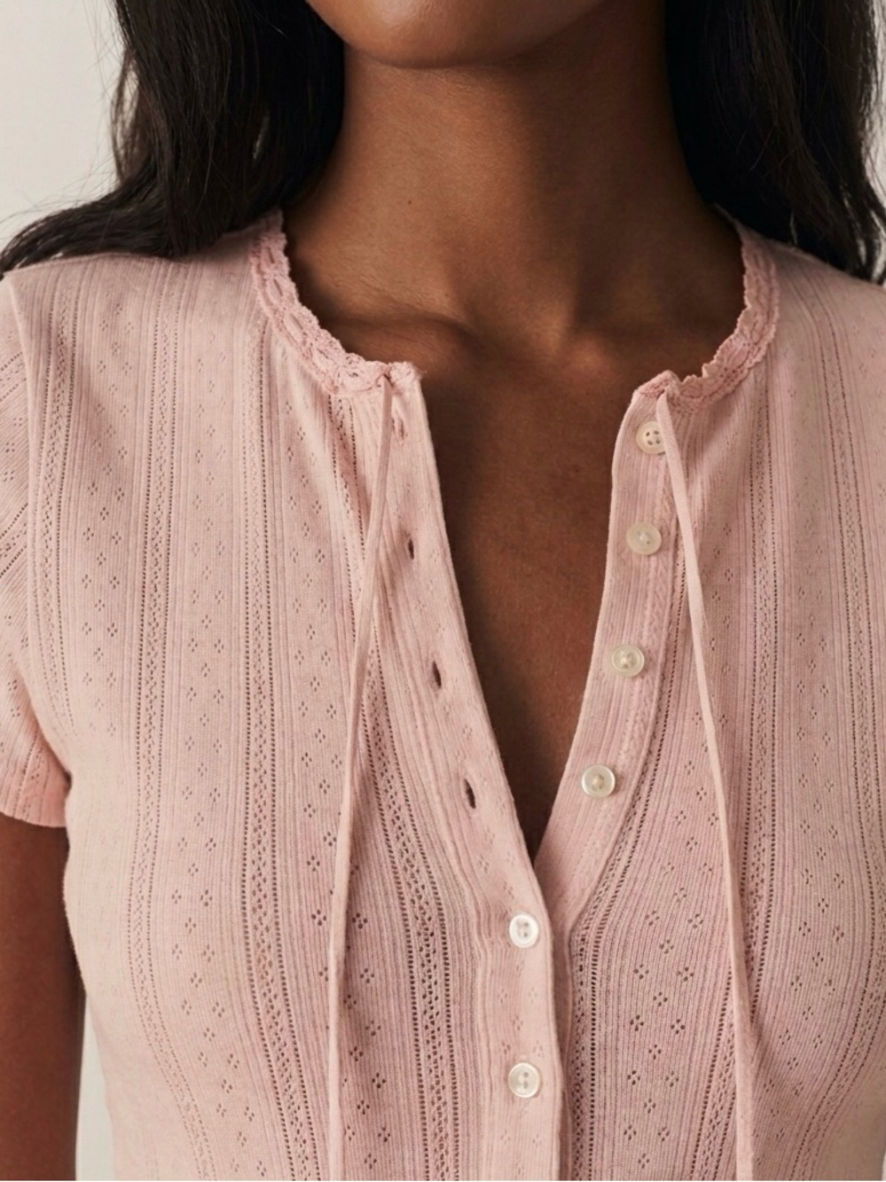 Doen Delicate pointelle Knit Button-Up Top